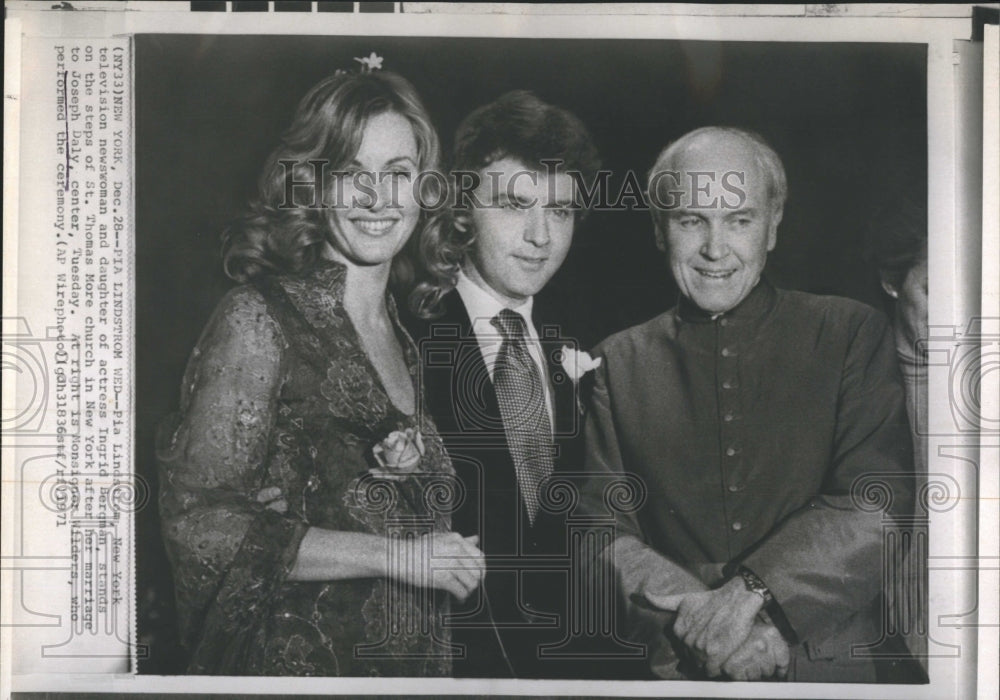 1971 Newswoman Pia Lindstrom, Husband Joseph Daly, Monsignor Wilders - Historic Images
