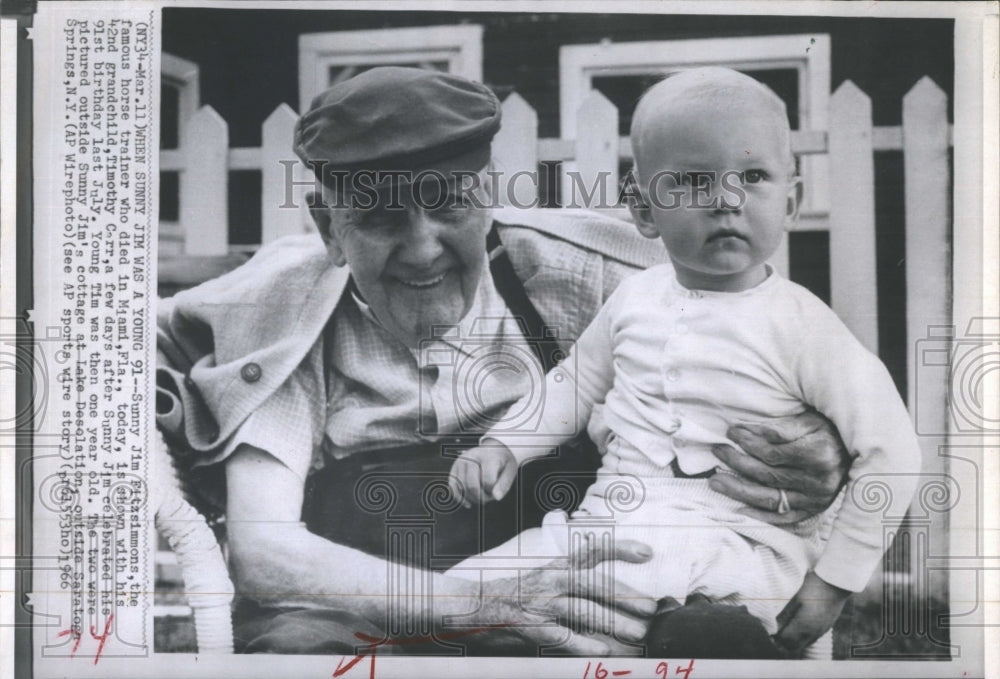 1966 Horse Trainer Sunny Jim Fitzsimmons Holding Grandson at 91 - Historic Images