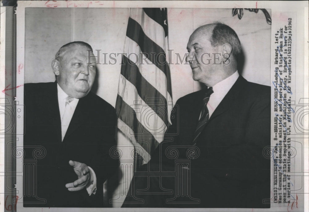 1962 German Vice Chancellor Ludwig Erhard Secretary State Dean Rusk - Historic Images