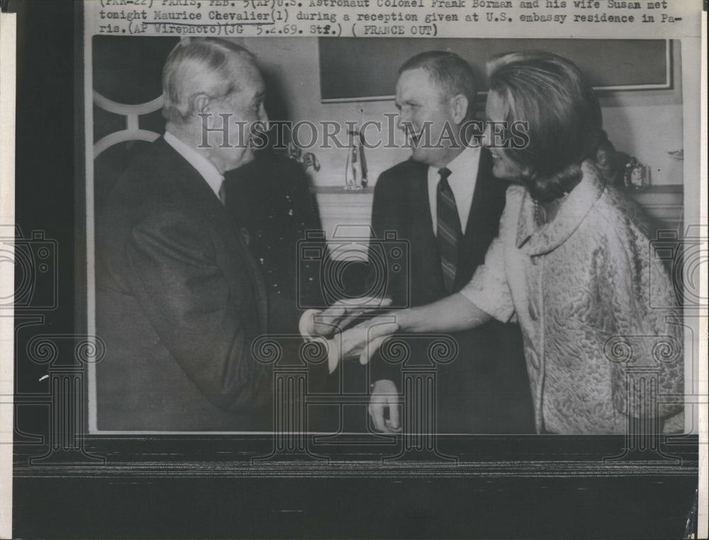 1969 Entertainer Maurice Chevalier Astronaut Frank Borman Wife Susan - Historic Images