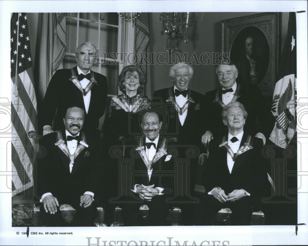 1991 Press Photo Gregory Peck, Betty Comden, Adolph Green, Robert Shaw - Historic Images