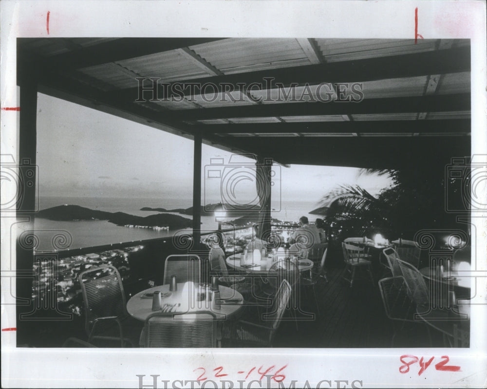 1984 Cocktail hour at the hillside of St Thomas, overlooking Chrlot - Historic Images