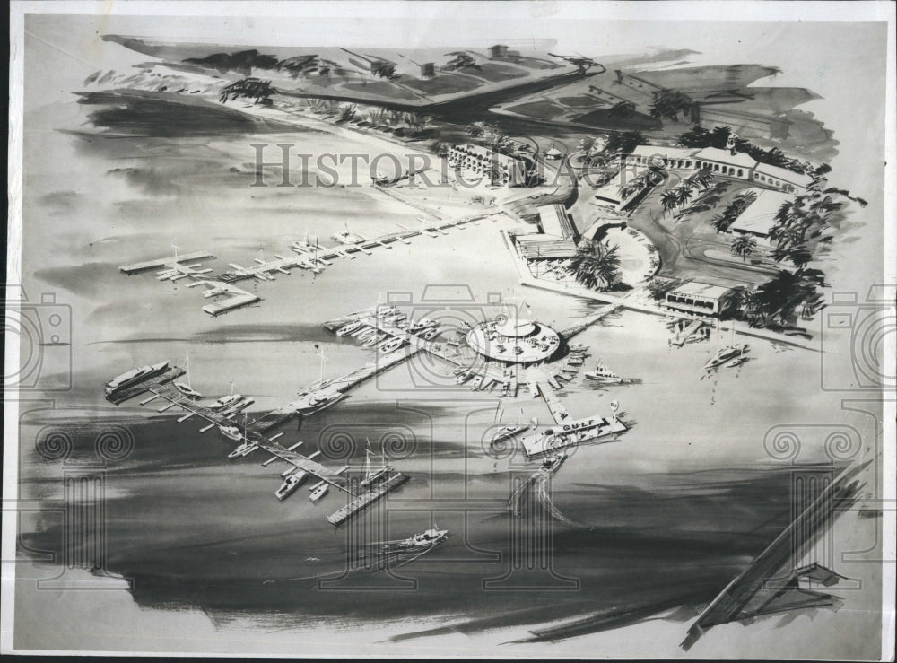 1965 Futuristic Aerial Perspective B&W Pencil Sketch Drawing - Historic Images