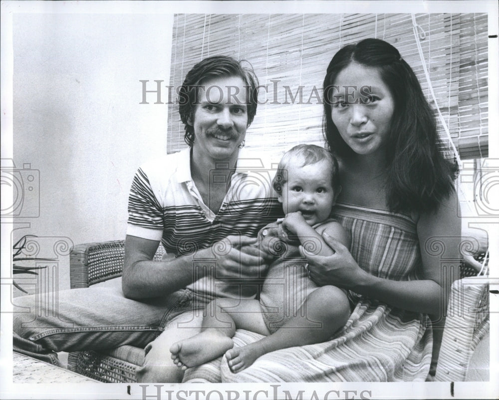 1982 David Butts &amp; Kazuyo Takagi with 11-month old son Christopher - Historic Images