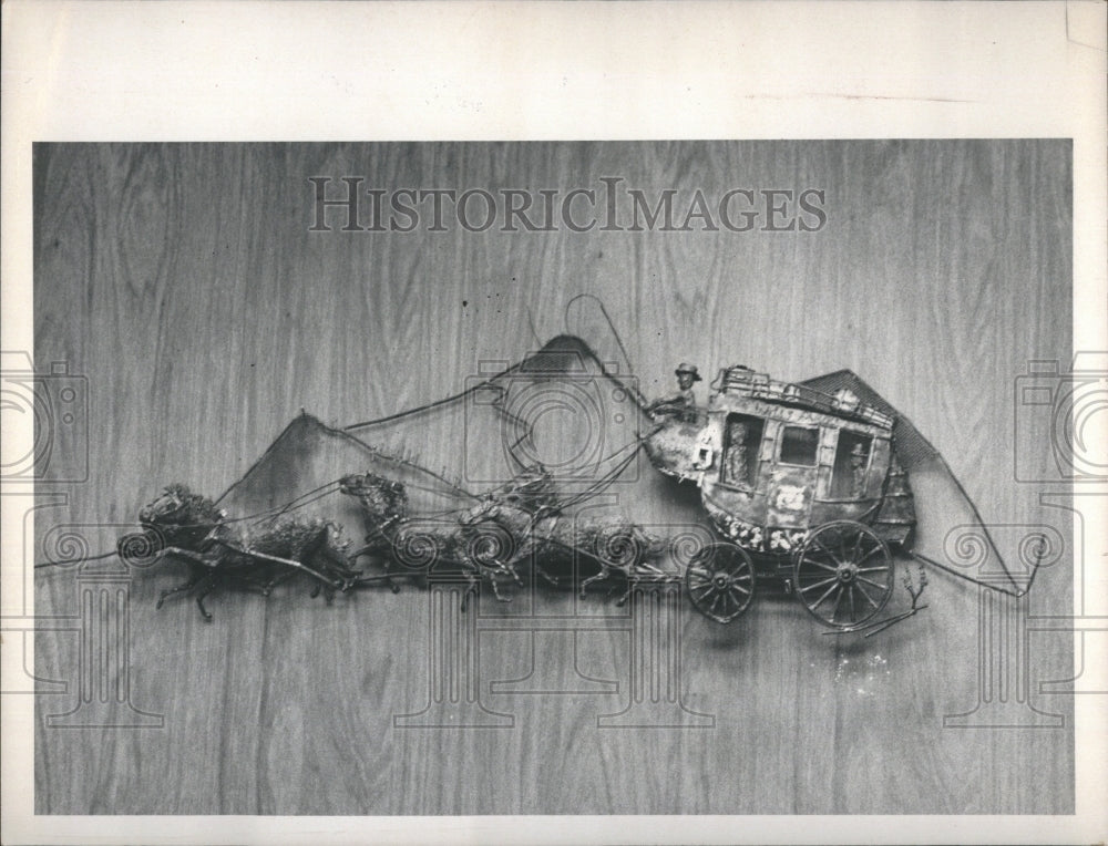 1972 Horse & Wagon Sculpture by Artist Harvey Wolfsen - Historic Images