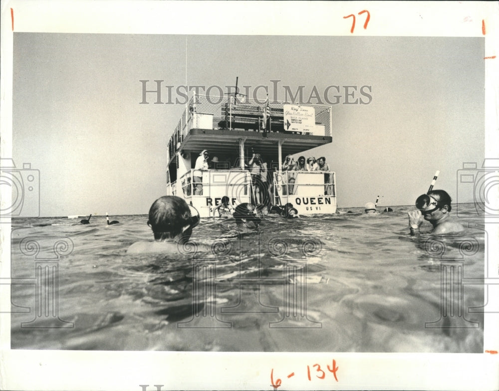 1976 People Snorkeling and diving underwater trail off buck Island. - Historic Images