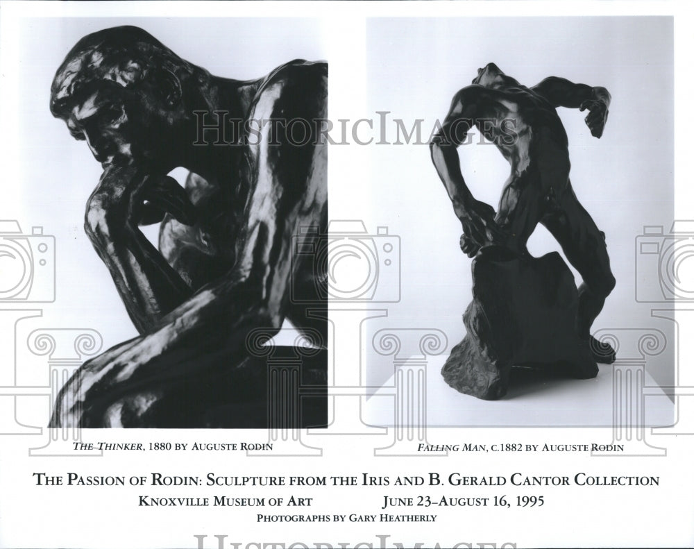 1995 Press Photo Auguste Rodin&#39;s Sculptures &quot;The Thinker&quot; &amp; &quot;Falling Man&quot; - Historic Images