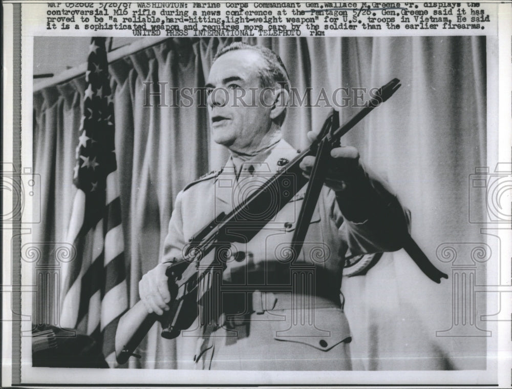 1967 Marine General Wallace Greene Displays M16 Rifle - Historic Images