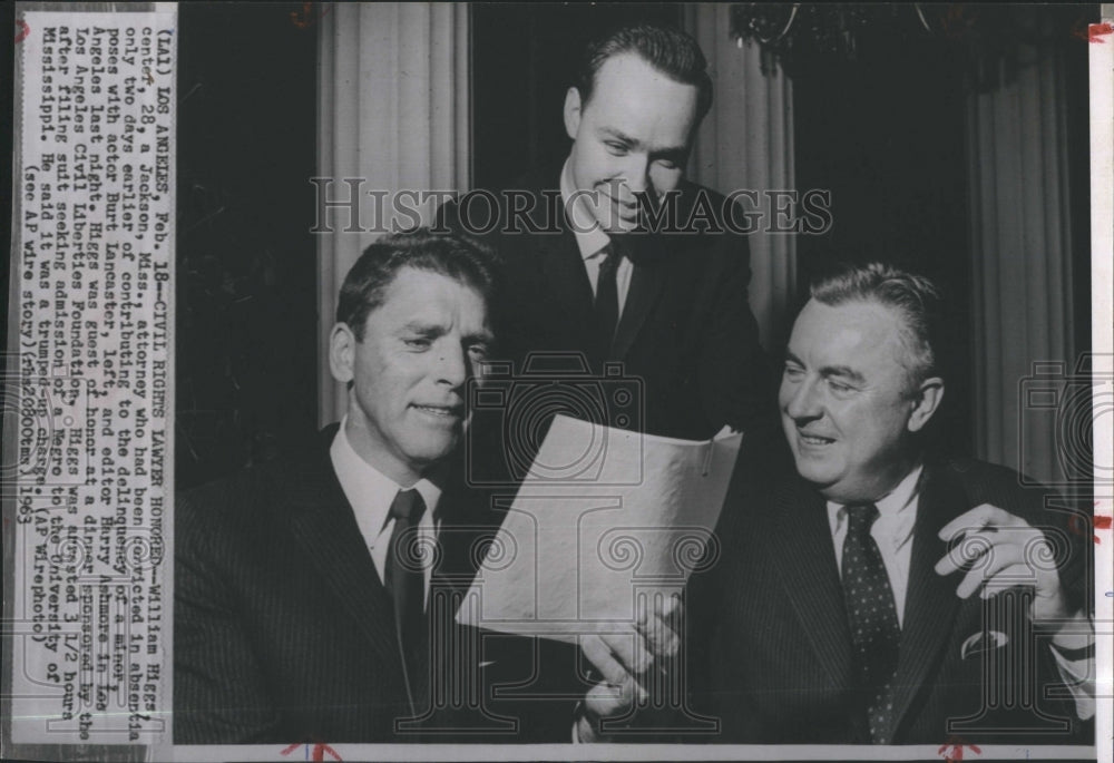 1963 William Higgs,Burt Lancaster & Harry Ashmore - Historic Images