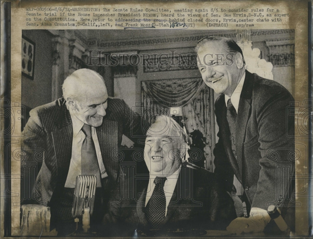 1974 Sen. Sam Ervin,Sen. Alan Cranston, Sen. Frank Moss. - Historic Images