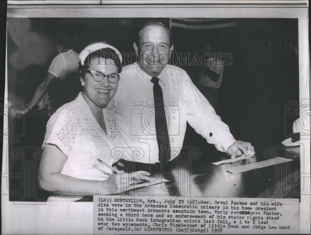 1958 Gov. Orval Faubus and wife Arkansas Democratic Primary - Historic Images