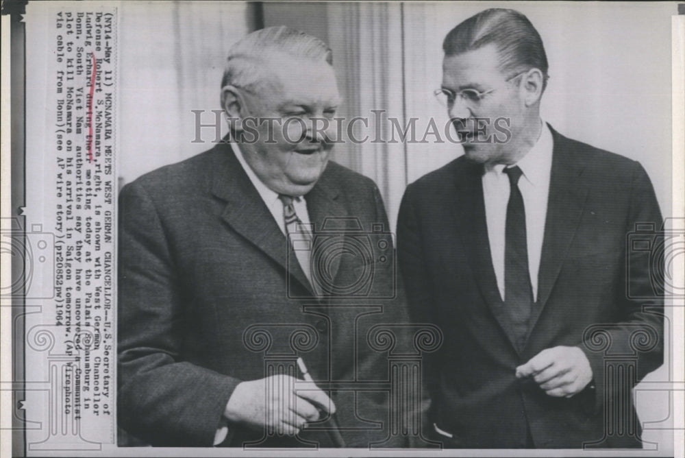 1964 US Sec Robert S McNamara & West German Ludwig Erhard - Historic Images