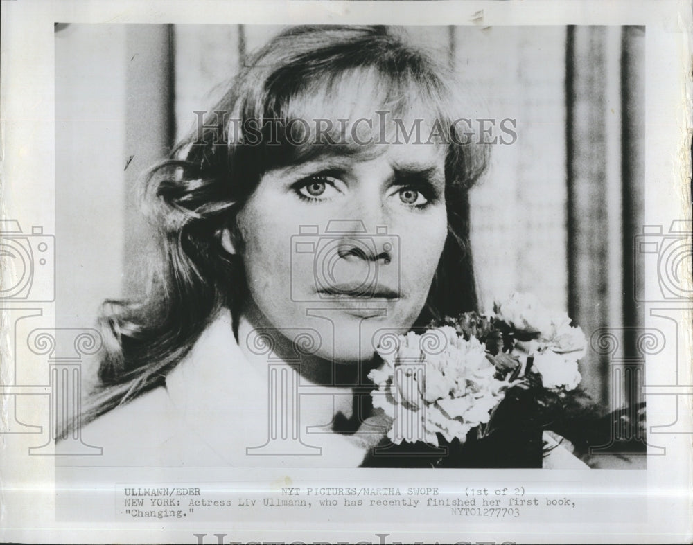 Press Photo Actress Liv Ullmann who recently finished her first book &quot;Changing&quot; - Historic Images