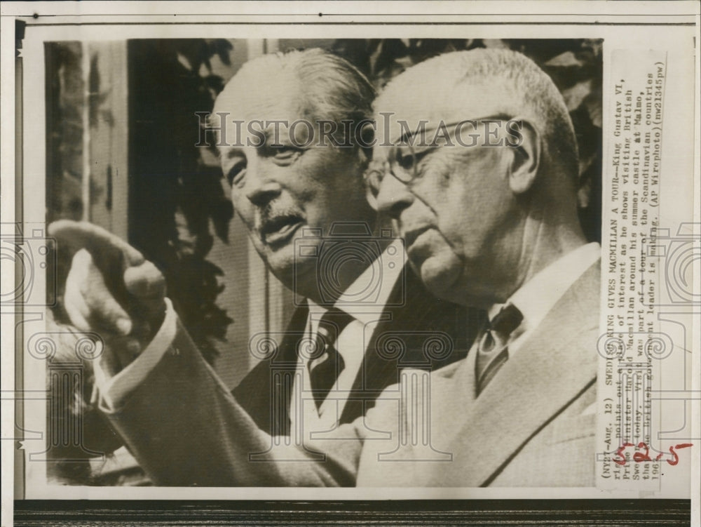 1963 Press Photo King Gustav VI, right, with British Prime Minister Macmillan. - Historic Images