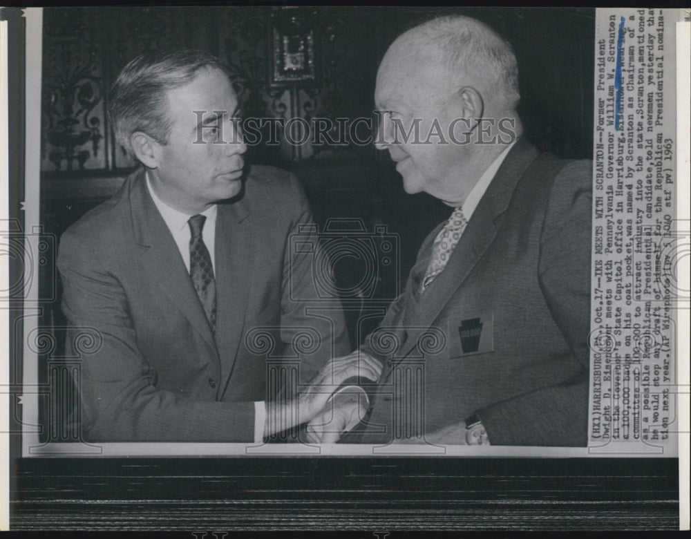 1963 Press Photo Former Pres. D. D. Eisenhower &amp; Penn. Gov. W. W. Scranton - Historic Images