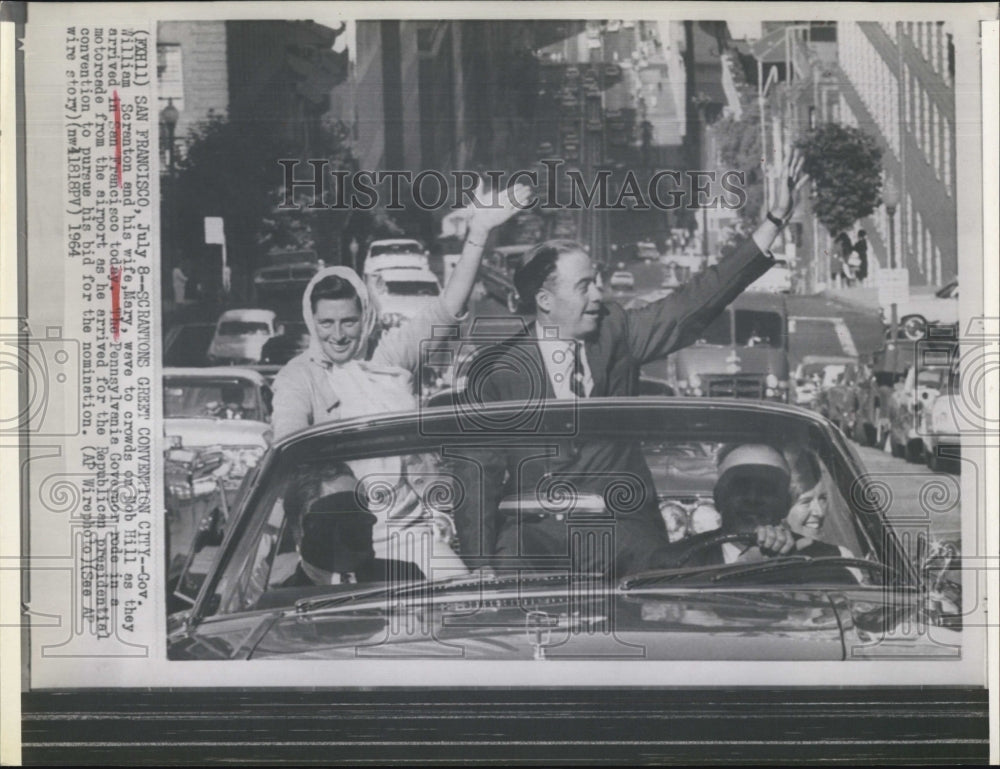 1964 Penn. Gov. W. Scranton W/ Wife Mary Motorcade San Francisco-Historic Images