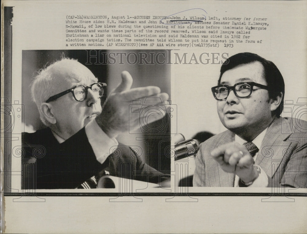 1973 Press Photo Attorney John J. Wilson accuses Sen. Daniel K. Inouye - Historic Images