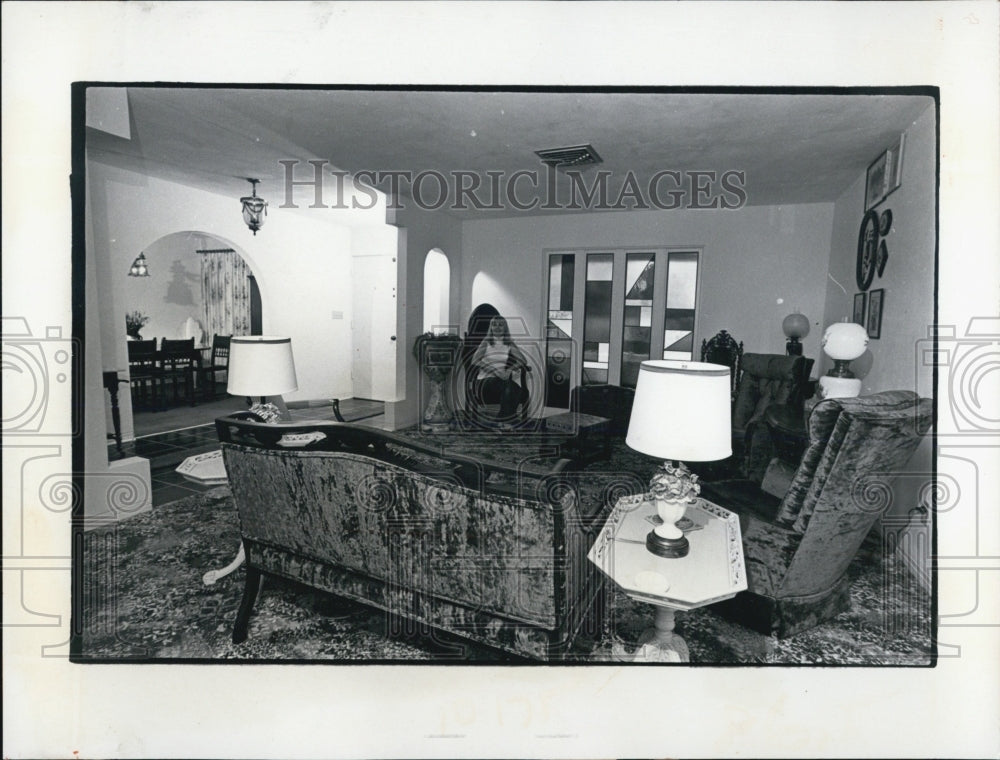 1974 Press Photo The Schroeders' Living Room Full Of Antiques And Stained-glass - Historic Images