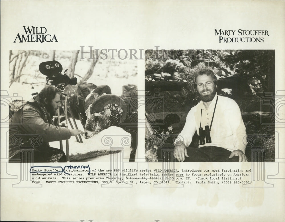 1982 Press Photo Host Marty Stouffer "Wild America" PBS Wildlife Nature Series - Historic Images