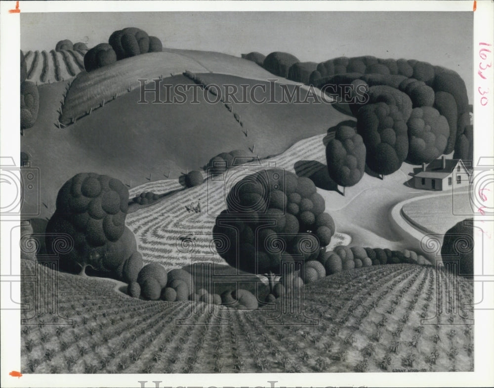 1985 Press Photo Grant Wood's painting "Young Corn" displayed at Tampa Museum - Historic Images