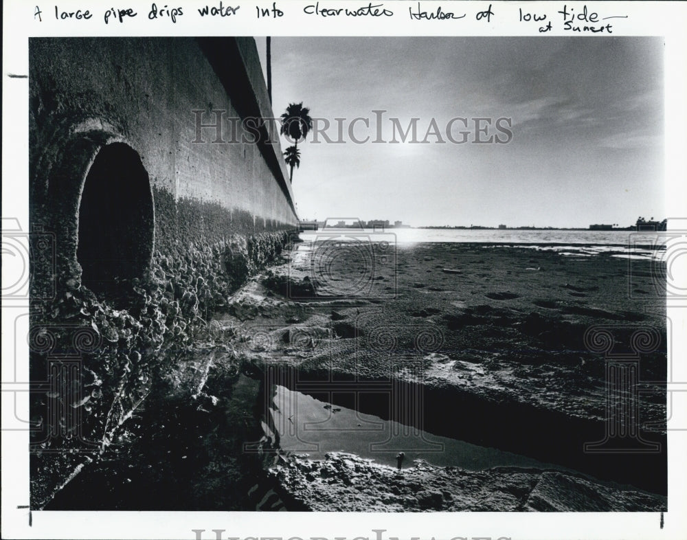 1987 Press Photo A drainage pipe dumps sewage into Clearwater Harbor - Historic Images