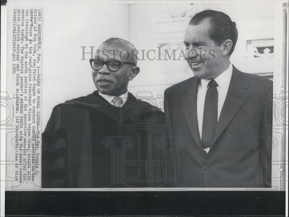 1970 Press Photo Rev. Mannie L. Wilson, Richard Nixon, Baptist pastor - Historic Images