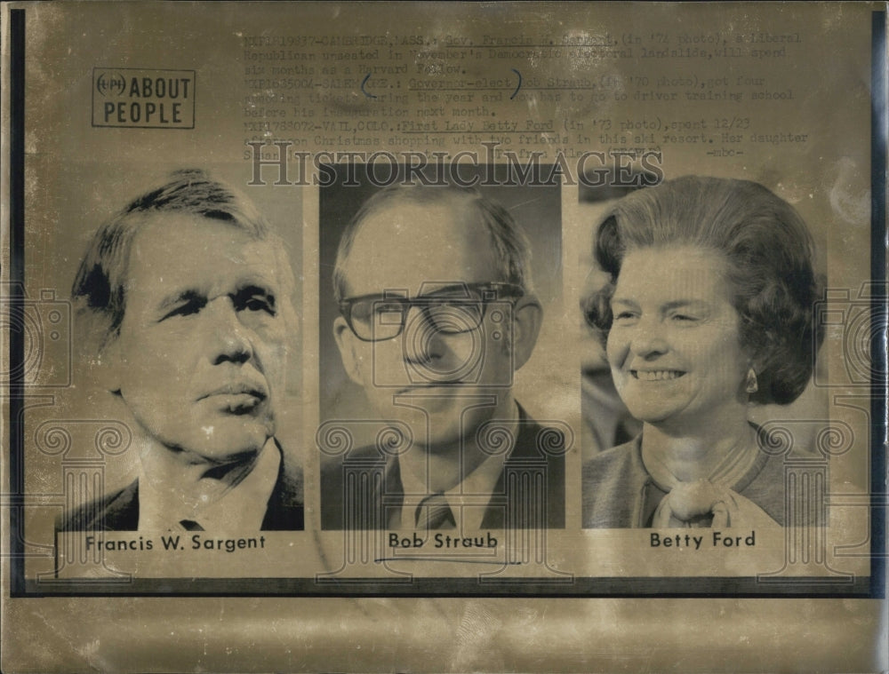 Press Photo Francis W Sargent,Bob Straub & Betty Ford - Historic Images