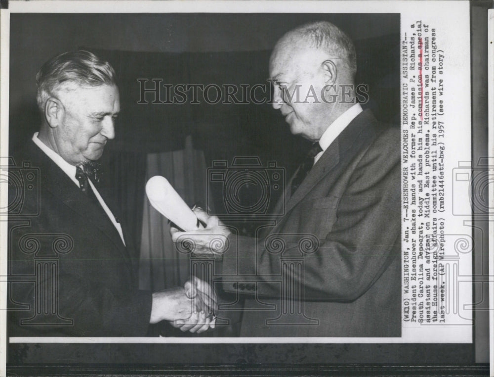 1957 Press Photo President Eisenhower, Rep. James P. Richards - RSJ03297 - Historic Images