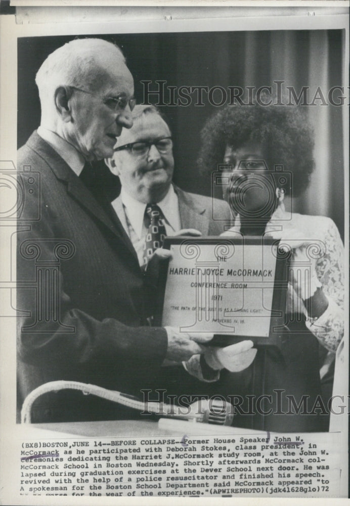 1972 Press Photo Former House Speaker John McCormack Deborah Stokes Ceremony - Historic Images