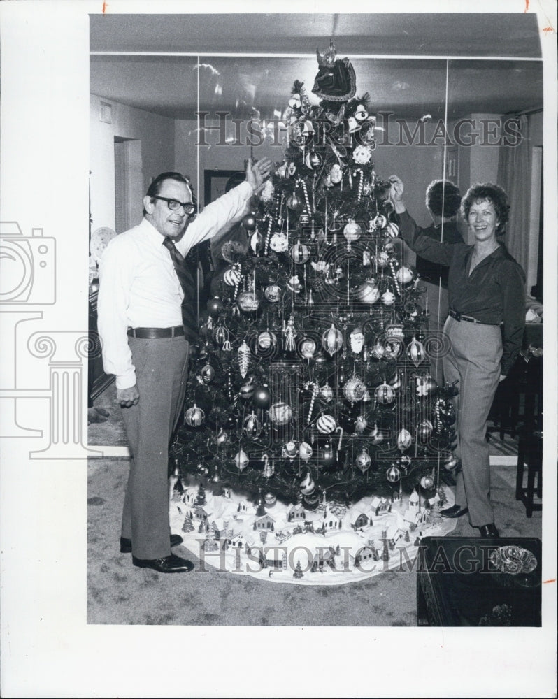 1980 Press Photo Bob and Shirley Magie with decorations and lights for tree - Historic Images