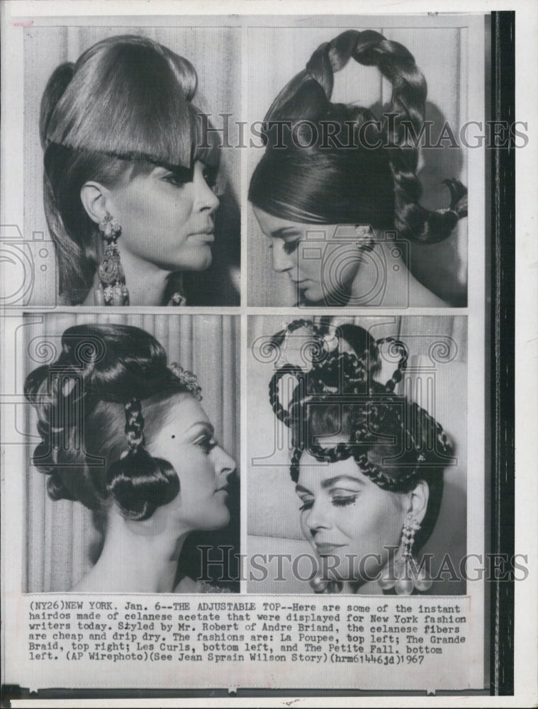 1967 Press Photo Celanese Topknot Hairstyles La Poupee Grande Braid Les Curls - Historic Images