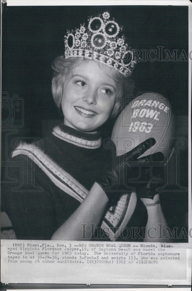 1962 Press Photo New Orange Bowl Queen Virginia Florence Jasper - Historic Images