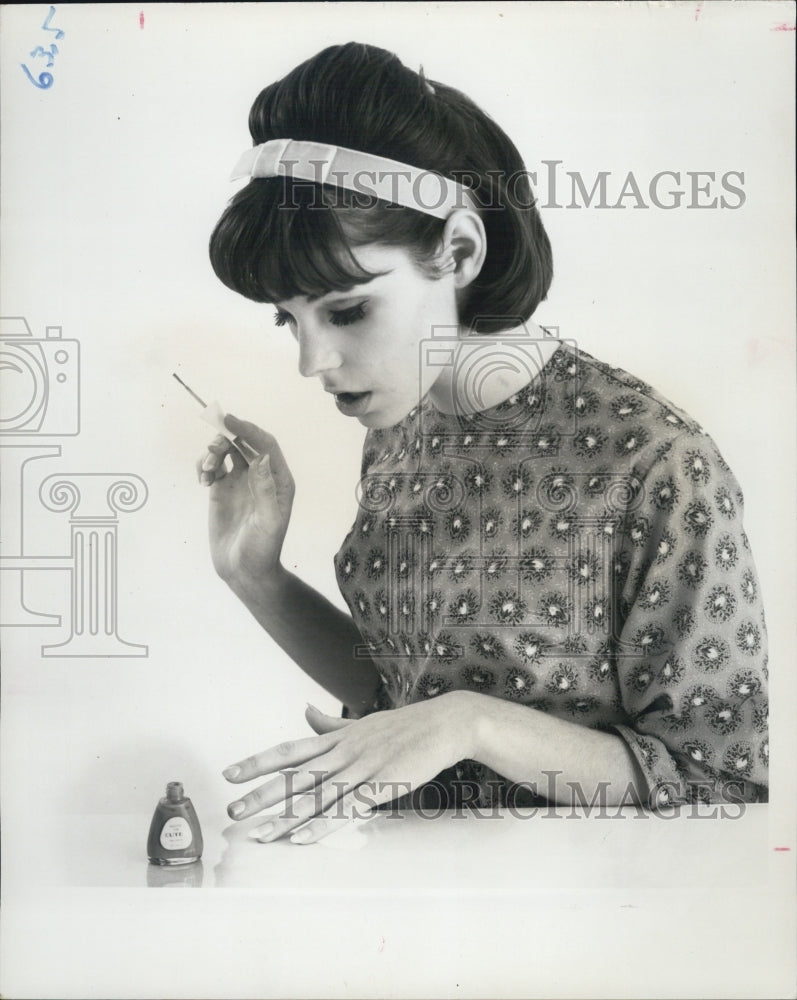 1964 Models Demonstrates Nail Care By Painting Fingernails-Historic Images