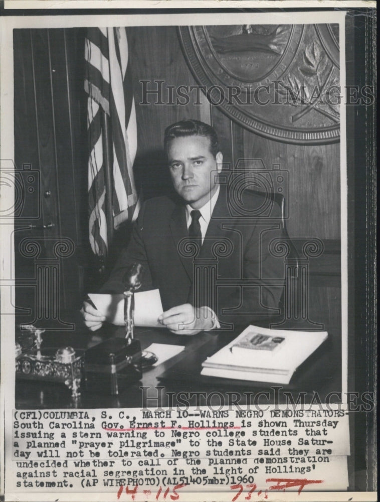 1966 Press Photo S. Carolina Gov Ernest F Hollings - RSJ04717 - Historic Images