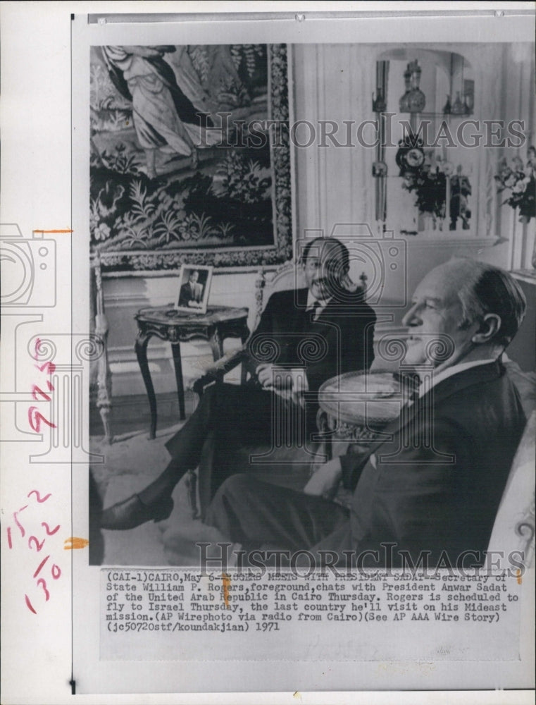 1971 US Secretary Of State William P. Rogers, Anwar Sadat, Egypt - Historic Images