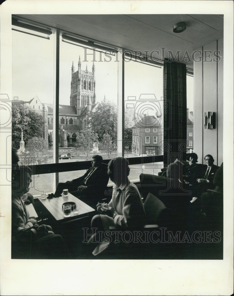 1975 Press Photo Worcester Cathedral View from Giffard Hotel Lounge - RSJ05973 - Historic Images