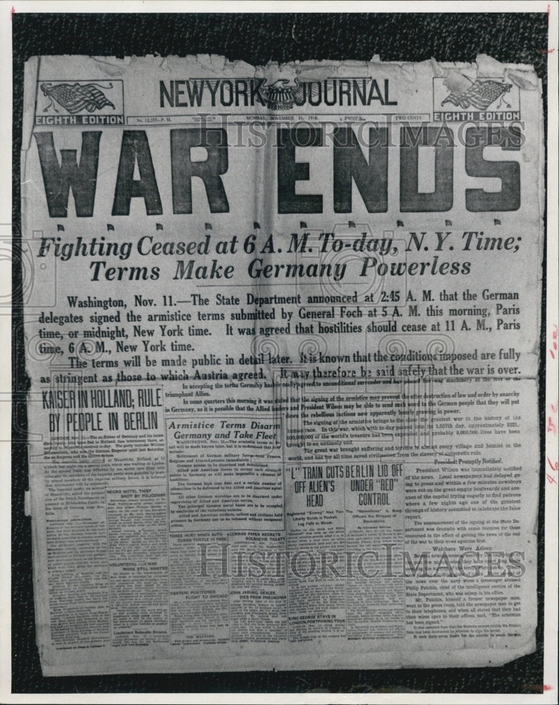 1969 Press Photo New York Journal Headline Announces World War I Has Ended - Historic Images