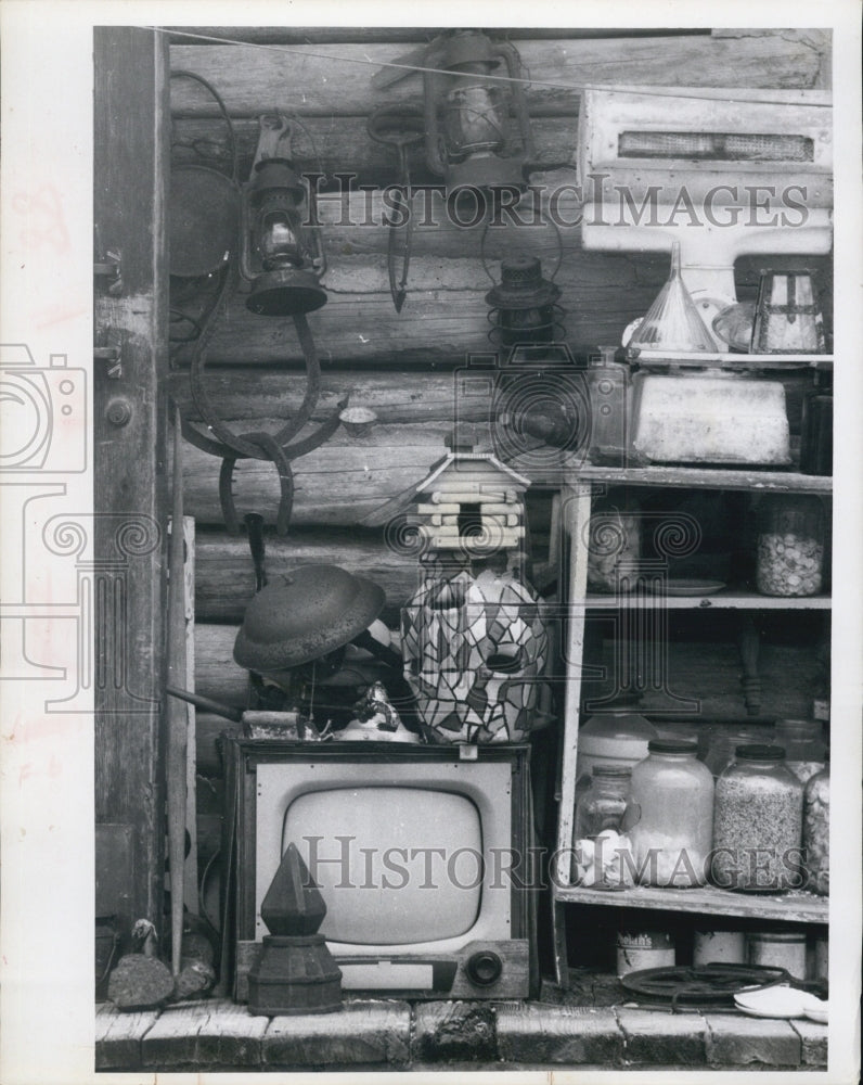 1968 A picture of homemade bird house,pots, tv set-Historic Images