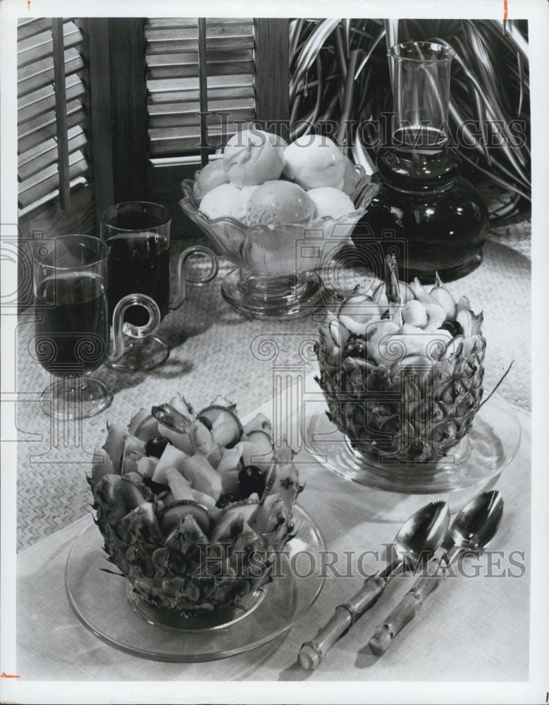 1976 Press Photo Pineapple Shrimp Surprise Watermelon Bowl Fruit Salad - Historic Images