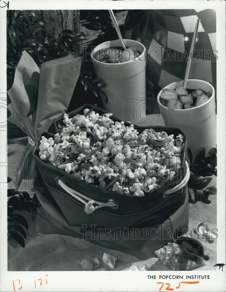 1976 Press Photo Beach Party Picnic Popcorn - RSJ06857 - Historic Images