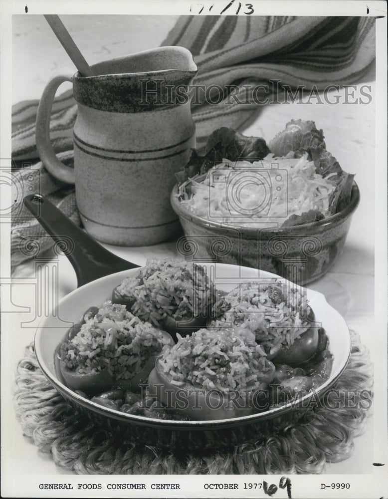 1977 Mexican stuffed peppers and shredded green salad.-Historic Images