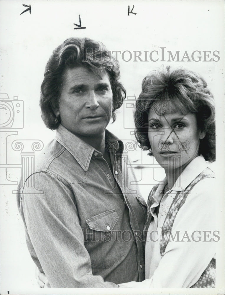 1986 Press Photo Michael Landon Robin Deardon Actors Highway To Heaven - Historic Images