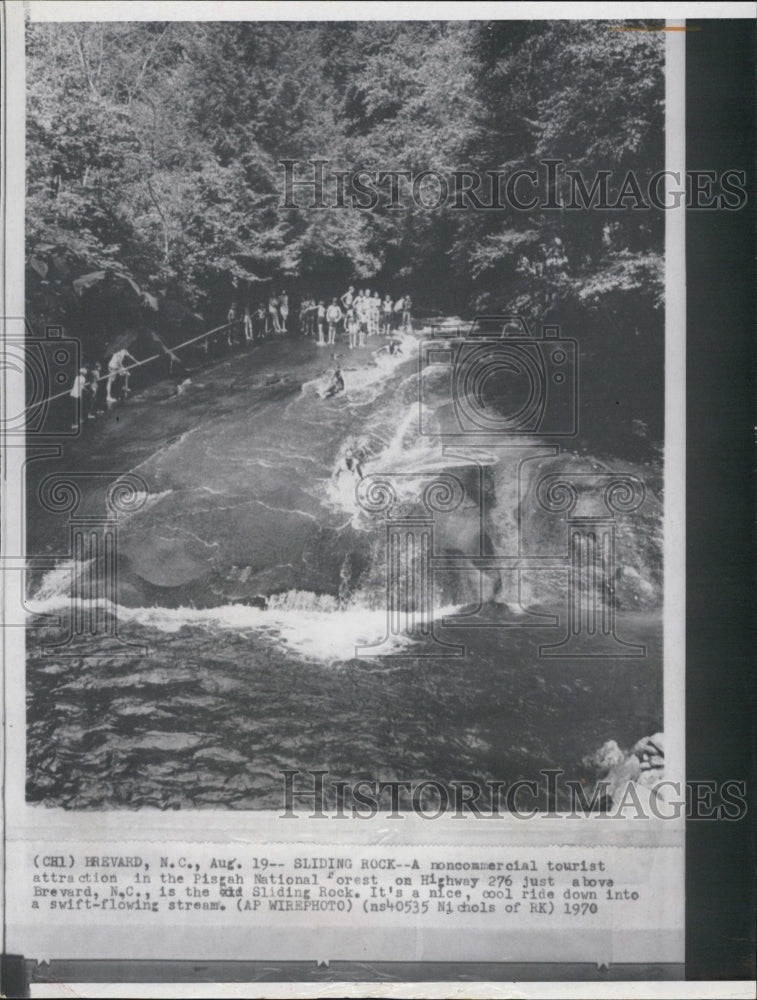 1970 Press Photo attraction in Pisgah National Forest, Sliding Rock. - RSJ07419 - Historic Images