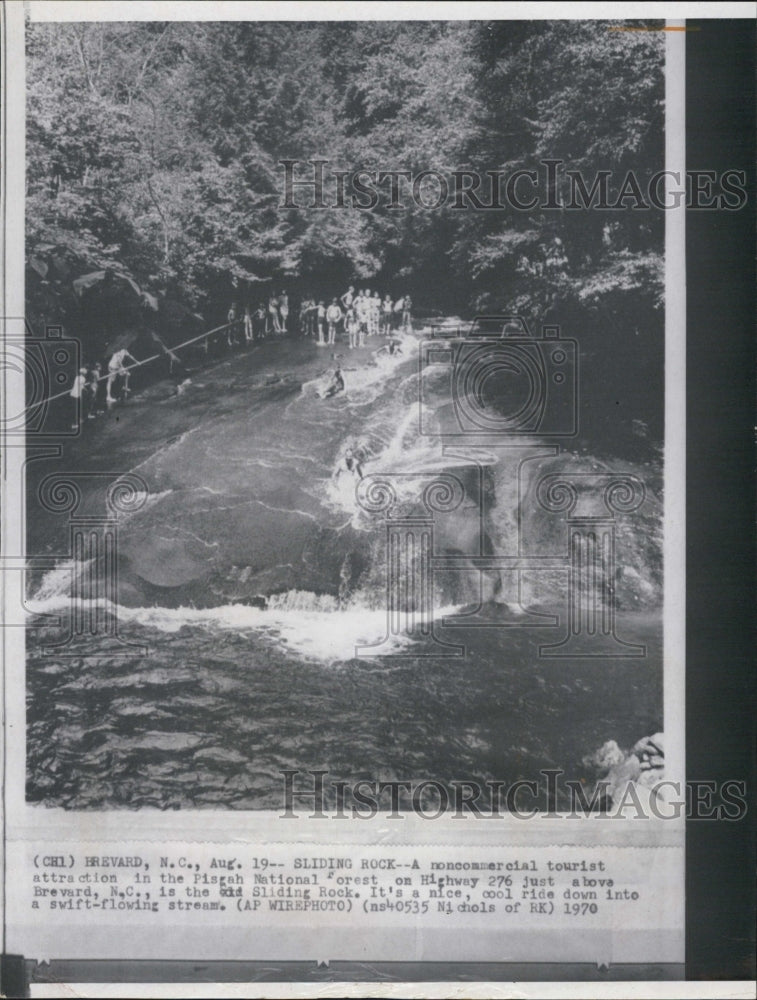 1970 Press Photo attraction in Pisgah National Forest, Sliding Rock. - RSJ07419 - Historic Images