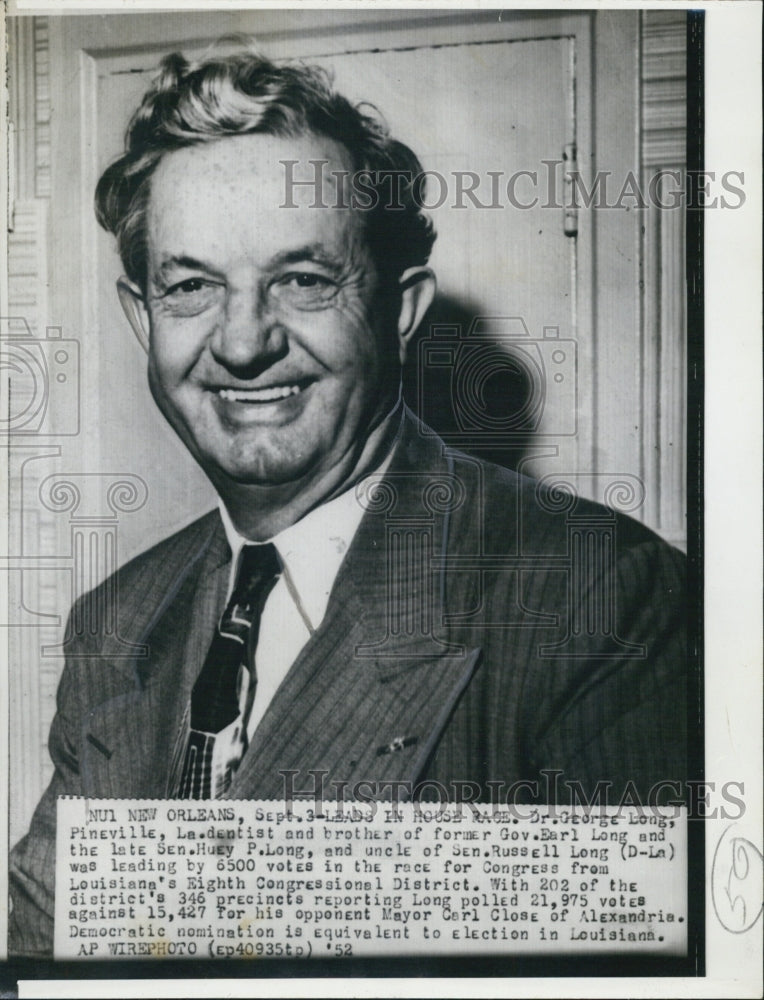 1952 Press Photo Dr. George Long Dentist and brother of former governor - Historic Images