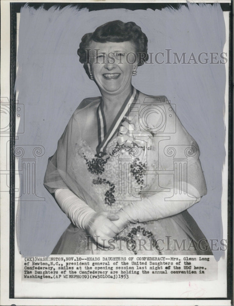 1953 Press Photo Mrs. Glenn Long President general United Daughters of - Historic Images