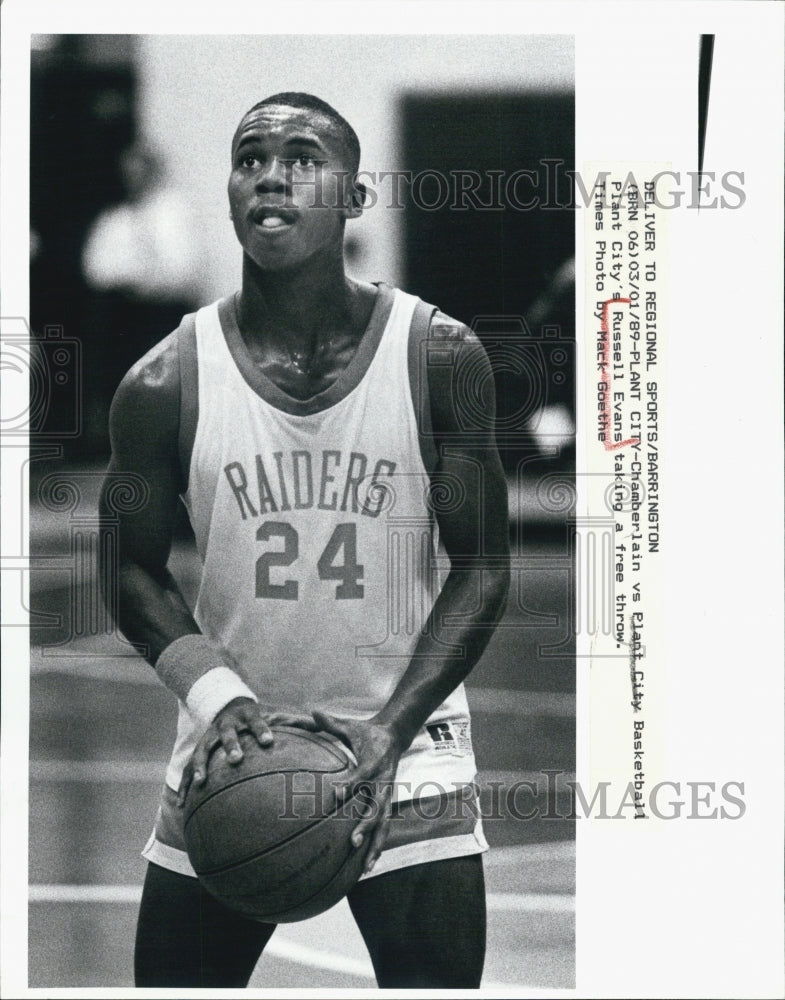 1990 Press Photo Plant City Sophomore Russell Evans On The Court - Historic Images