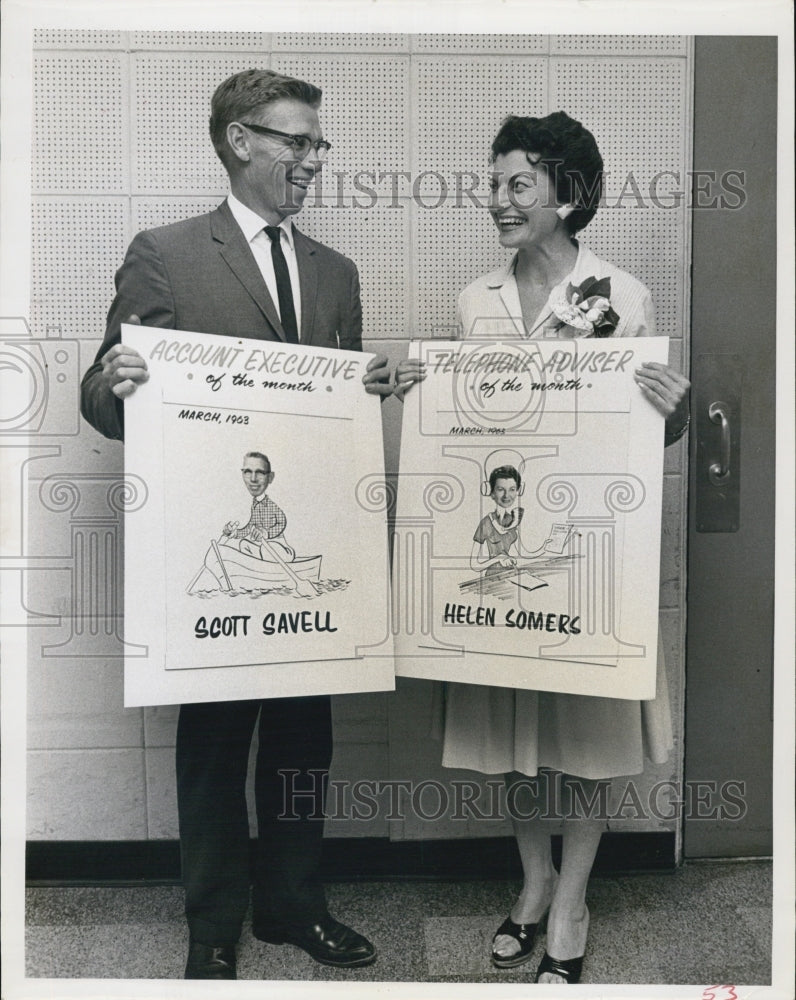 1963 Press Photo Scott Savell Helen Somers Business Award Winners - Historic Images