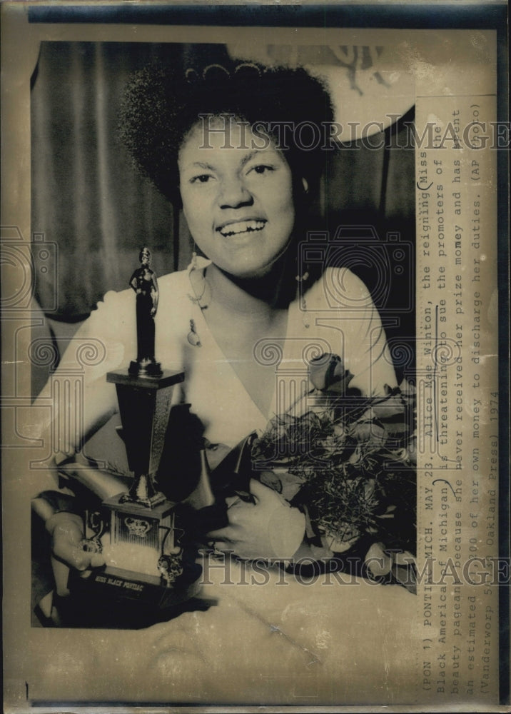 1974 Press Photo Alice Mae Winton Miss America of Michigan - Historic Images