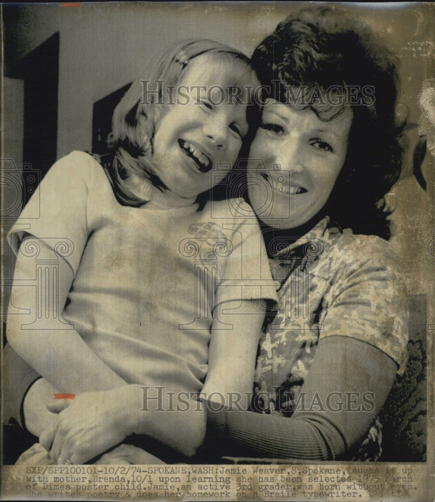 1974 Press Photo Jamie Weaver and mon Brenda poster child for March of Dimes - Historic Images